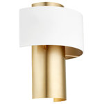Quorum - Soft Contemporary Wall Sconce, Studio White With Aged Brass - 1/2 CYLINDER DRUM -SW/AGB