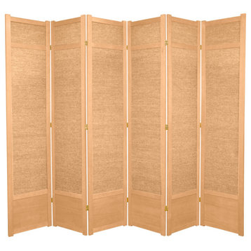 Lightweight Room Divider, Double Hinged Woven Jute Screens, Natural/6 Panels
