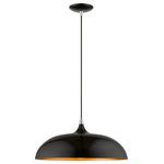 Livex Lighting - Amador 1 Light Shiny Black With Polished Chrome Accents Pendant - The Amador one light pendant features a modern, minimal look. It is shown in a chic shiny black finish shade with a gold finish inside and polished chrome finish accents.