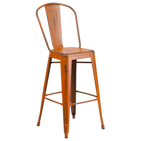 Flash Furniture Commercial 30" Distressed Orange Barstool - ET-3534-30-OR-GG