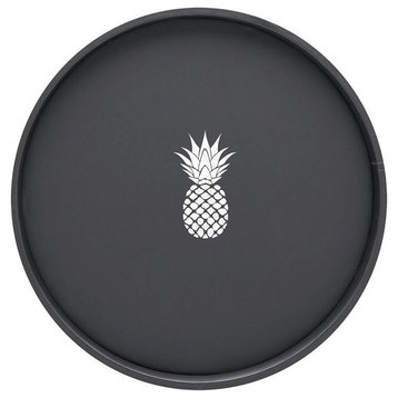 Kasualware 14" Round Serving Tray Black Pineapple
