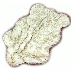 Accent Throw Rug Shag Area Rug Thick Plush Fur Accents USA Ultra Suede Non Slip Back Oval Faux Wolf Skin Premium Faux Fur Coyote Natural Golden Brown 3'x5' 