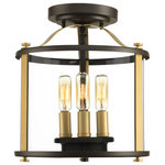 Progress - Progress P550011-020 Squire - Three Light Outdoor Convertible Semi-Flush Mount - Squire lanterns feature a classic traditional profile with clean, modern metal fittings. Accented with contrasting metallic elements, the cylindrical frame is comprised of a clear glass diffuser. Profile features clean, modern metal fittings Lantern is accented with contrasting metallic elements A cylindrical frame is comprised of a clear glass diffuser Antique Bronze finish with Vintage Brass accents.Shade Included: TRUE* Number of Bulbs: 3*Wattage: 60W* BulbType: Candelabra Base* Bulb Included: No