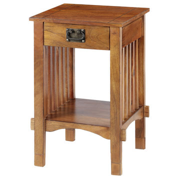 Spacious Mango Wood Telephone Stand With Slatted Side Panels, Brown