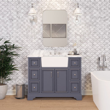 Zelda 42" Bathroom Vanity, Powder Gray, Carrara Marble