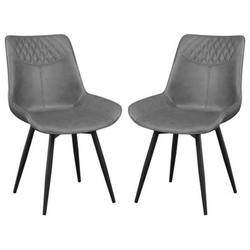 Set of 2 Dining Side Chairs, Gray and Black Finish