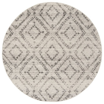 Vintage Area Rug, Polypropylene With Diamond Pattern, Light Grey/Grey, 10' Round
