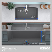 Karran Undermount Quartz 32" Single Bowl Kitchen Sink Kit, Grey