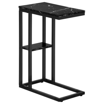 Accent Table, C-shaped, End, Side, Snack, Bedroom, Metal, Black Marble Look