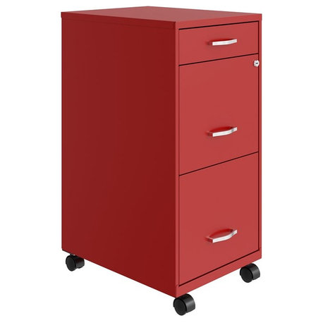 Space Solutions 18in Deep 3 Drawer Mobile Metal File Cabinet Lava Red