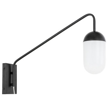 Black Finish And Frosted White Glass 1-Light Wall Sconce