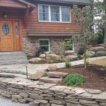 Rural Landscape Design - Fieldstone Wall, Flagstone Path, Boulder Steps