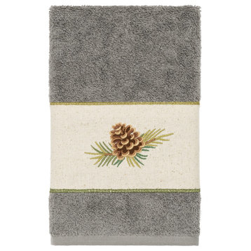 Linum Home Textiles Turkish Cotton Pierre Embellished Hand Towel, Dark Gray