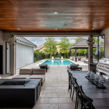 Custom Poolside Freestanding Arbor with Retractable Screens & Outdoor Kitchen