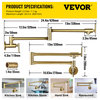 VEVOR Pot Filler Faucet Solid Brass Wall Mount Kitchen Faucet 24.4", Brushed Gold