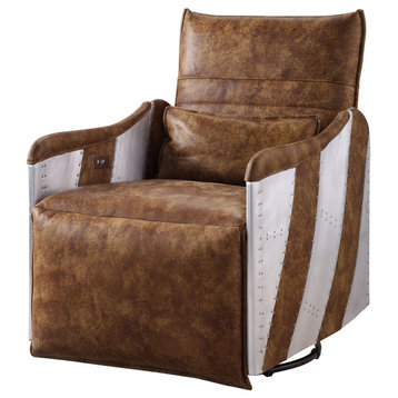 Qalurne Power Recliner With Swivel Function, 2-Tone Mocha Top Grain Leather