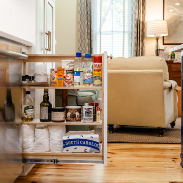 A pull-out rack holds baking gear and kitchen essentials