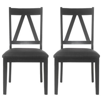 Grover Farmhouse Upholstered Wood Dining Chairs (Set of 2), Black