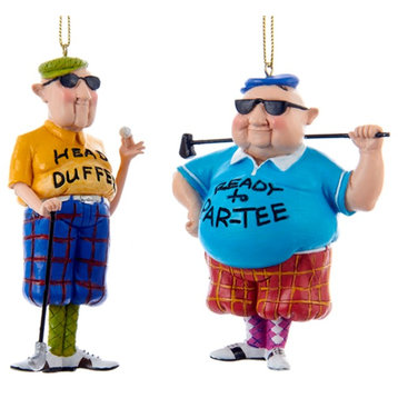 Kurt Adler Funny Golfers Golf Man Ready to Partee  Holiday Ornaments Set of 2