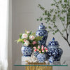 A&B Home 18" Blue White Flower Porcelain Lidded Ginger Jar