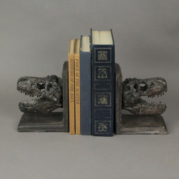 Set of 2 Resin Tyrannosaurus Rex T-Rex Skull Bookends Decorative Book Decor