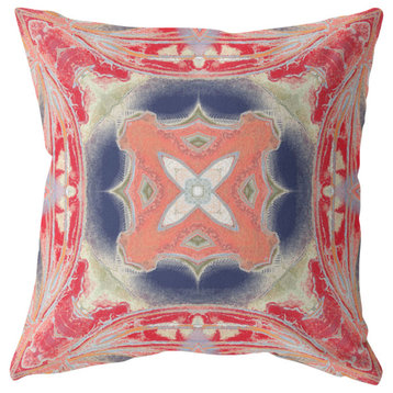 18" Red Cream Geo Tribal Suede Throw Pillow