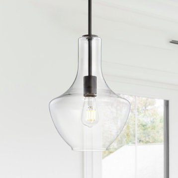 Watts 10.5" Glass, Metal LED Pendant, Oil Rubbed Bronze/Clear, Width: 10.5"