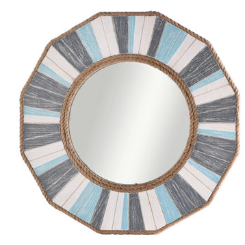 Montauk Weathered Wood and Rope Wall Mirror Gray, Cream, and Blue Finish