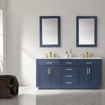 Ivy 72" Double Bathroom Vanity Set in Royal Blue and Carrara White Marble Counte