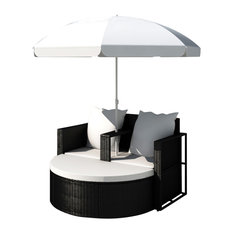vidaXL Lounge Set Poly Rattan Black Sunbed Parasol Garden Outdoor Umbrella