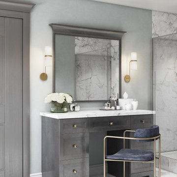 Semi-custom bathroom set with makeup station