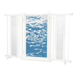 Fusion Gates - Fusion Gate with Healing Waters Design, White Pearl, 52"-60" - Dog Gates