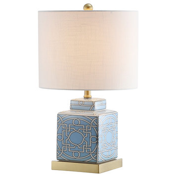 Catherine 22" Ceramic, Metal Ginger Jar LED Table Lamp, Blue, White