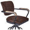 Brice Modern Office Chair, Industrial Gray & Brown Fabric With Pine Wood Arms