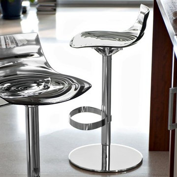 L'Eau Adjustable Height Swivel Bar Stools - Chromed Frame + Transparent Smoke Gr