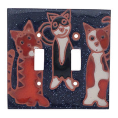 50 Most Por Farmhouse Ceramic Switch Plates And Outlet Covers Nine Hill Studio Curious Cat Trio Double Toggle Switch Plates And Outlet
