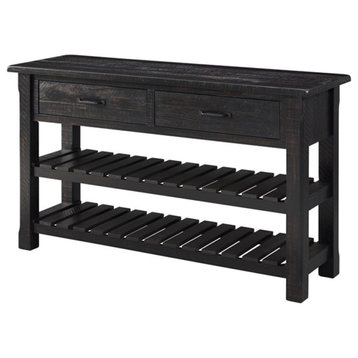 Bowery Hill Farmhouse Barn Door Solid Wood Sofa Console Table in Antique Black