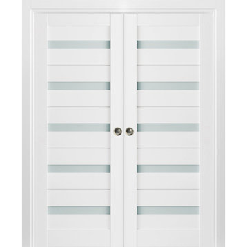 Sliding Pocket Doors 84 x 80 Frosted Glass, Quadro 4445 White, Rail