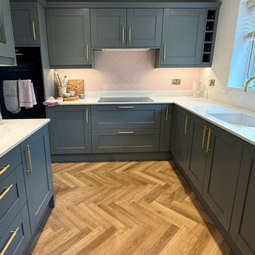 Green & Light Pink Shaker Kitchen in Thrapston