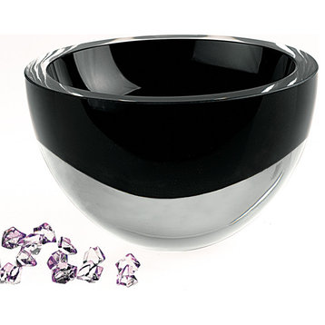 HomeRoots 6" Mouth Blown Crystal European Made Lead Free Jet Black Bowl
