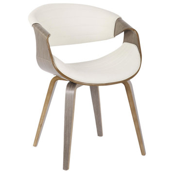 The Aria Dining Chair, Light Gray Wood, White Pu