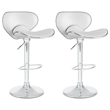 Catania 31.75" Curved Saddle Fabric/Steel Barstool in White (Set of 2)