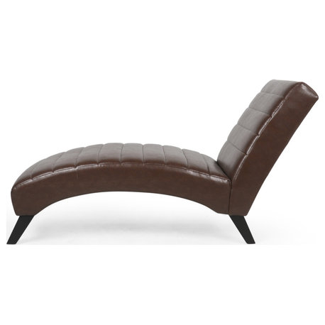 Metter Contemporary Channel Stitch Chaise Lounge, Dark Brown