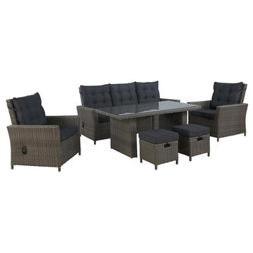 Asti Wicker / Rattan 6 Piece Set with Sofa Two Chairs Ottomans and Table in Gray