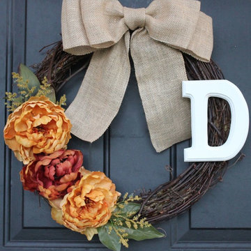 Thanksgiving Letter Burlap Wreath with Peonies