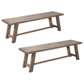 Home Square 2 Piece Newberry Wood Dining Bench Set in Weathered Natural