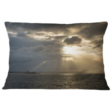 Beautiful Cloudy Sunset at Australia Beach Seashore Throw Pillow, 12"x20"