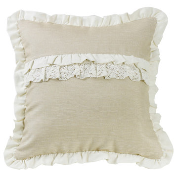 Ruffle Trim And Lace/Ruffle Accent Pillow, 18x18