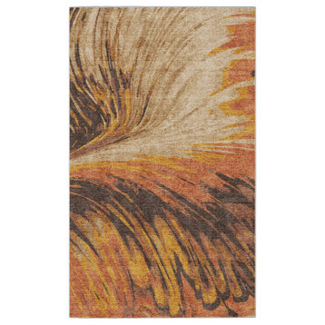Machine Washable Butterfly Ochre Area Rug, 5'x7'