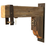 Railroadware - Salvaged Wood Beam Corbel Bracket Lantern Sconce (fixture not included) - Rustic sconce bracket to hang your fixture using a salvaged wood beam from a telegraph/ utility pole crossarm beam 17", wood corbel 9" & steel plate base 4" x16". (does not include light fixture)